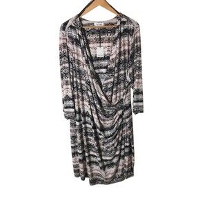 Calvin Klein Dress Women's Size 3X Tan Snake Print Deep V-Neck Midi